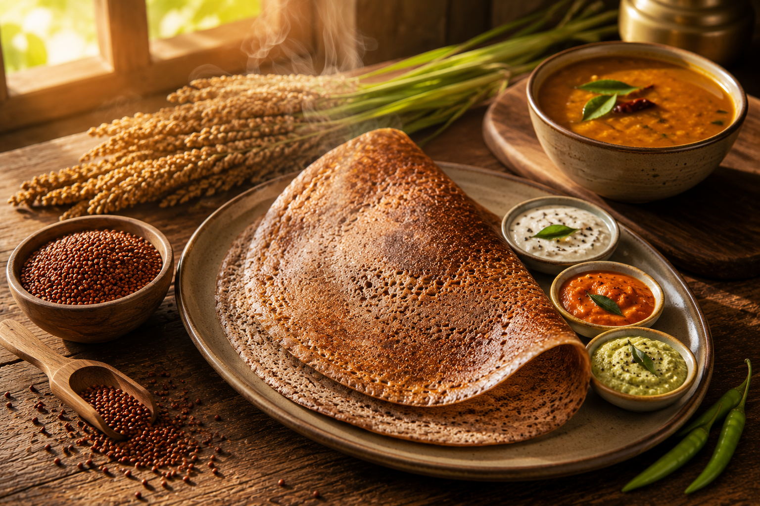 Dosa and idli made with ragi flour