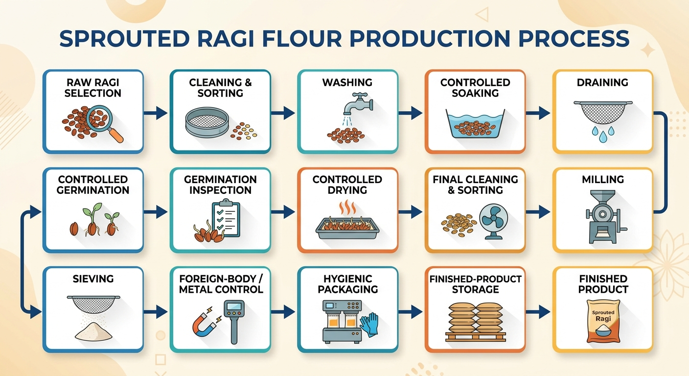 EcoMillets process for making sprouted ragi and sprouted millet ingredients