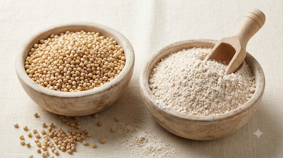 Raw jowar grain and sorghum flour